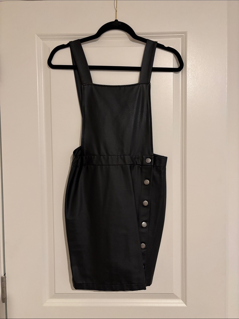 wild fable Black Faux Leather Pinafore Mini Dress